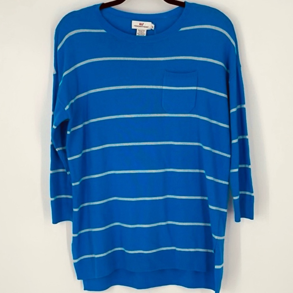 Vineyard Vines cashmere cotton blue and white striped sweater 3/4 sleeved XS